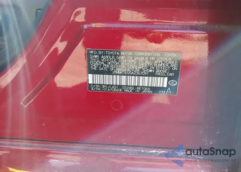 2010 Lexus Es 350 z USA, uszkodzony, nr VIN JTHBK1EG5A2367091